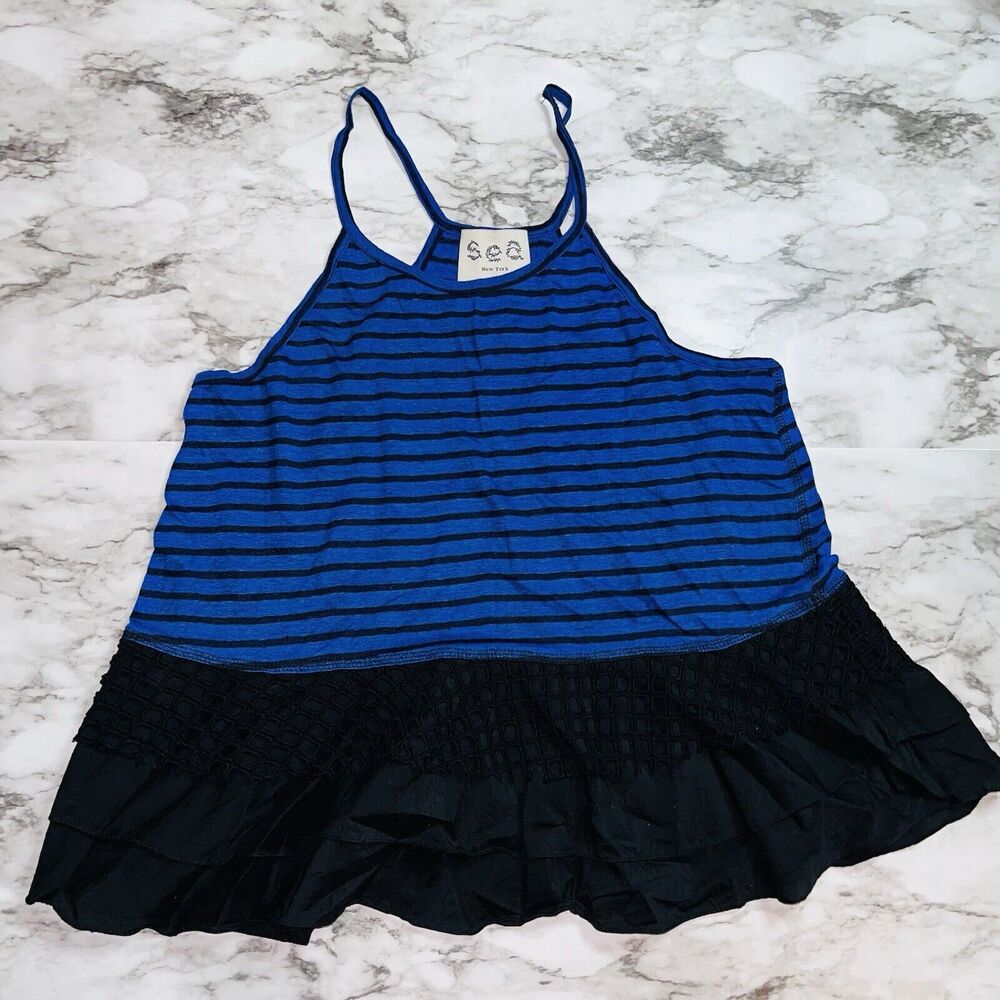 Sea New York Spaghetti Straps Tiered Striped Camisole Blue/Black Women M Preppy